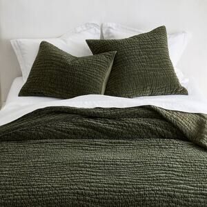 Pottery Barn Washed Velvet Handcrafted Quilt Loden Green Full / Queen NWT